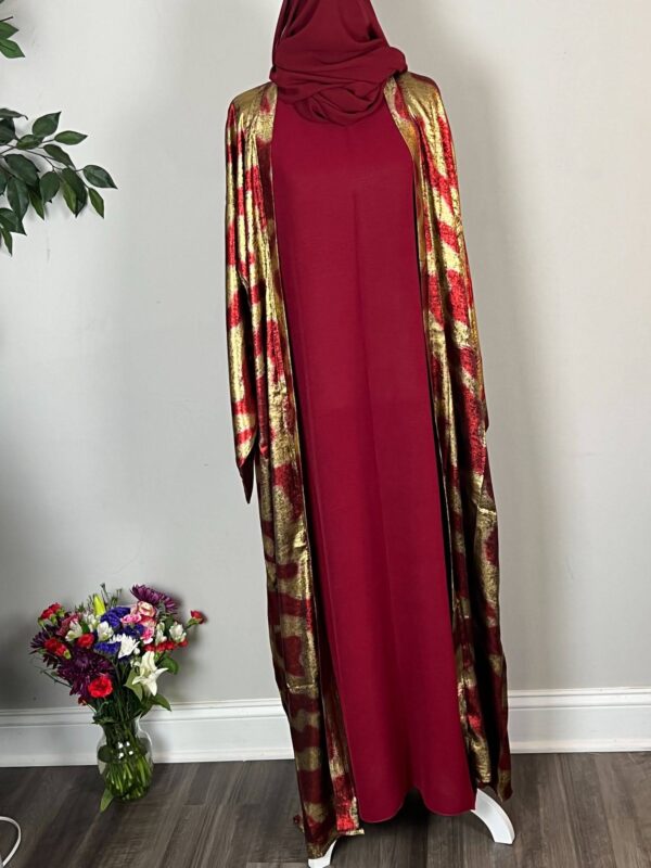 Red Metallic Satin Abayas