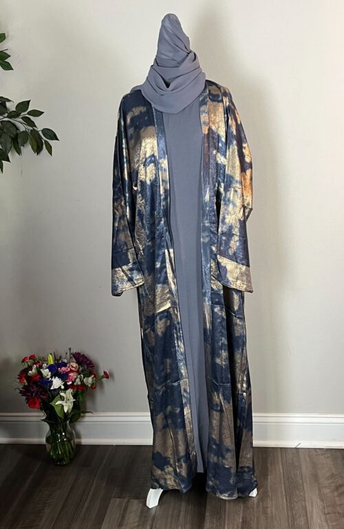 Blue Metallic Satin Abayas