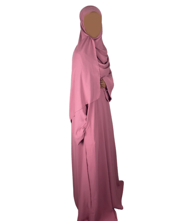 Pink crepe material wide sleeve abaya