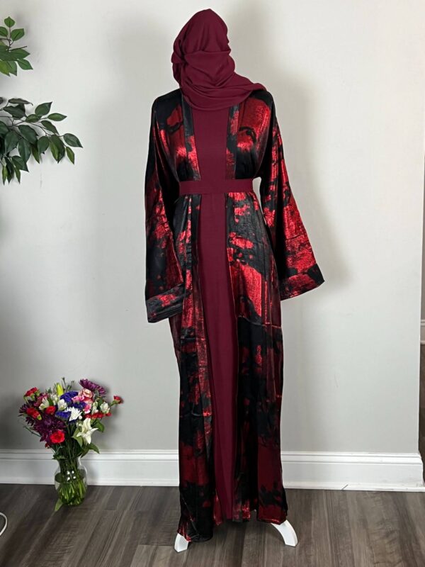 Red Metallic Satin Abayas