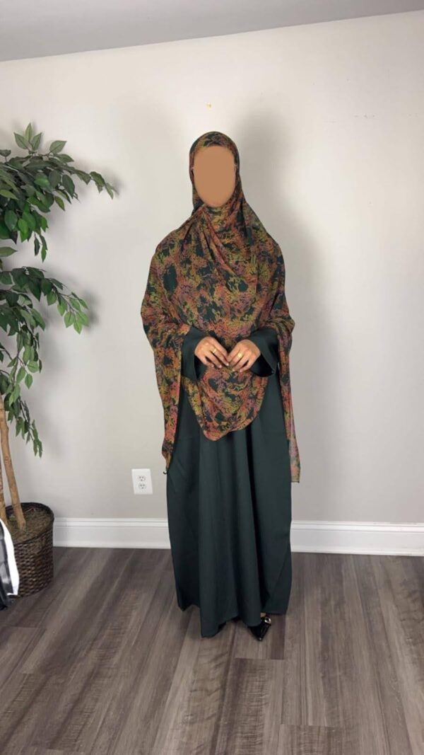 Satin Finish Crepe Abaya Wide Sleeve with maxi printed scarf