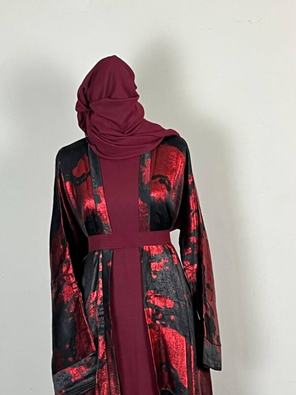 Red Metallic Satin Abayas